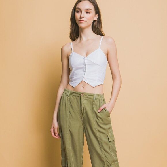 Full-length tencel pants with light olive cargo pockets - Picture 6 of 6